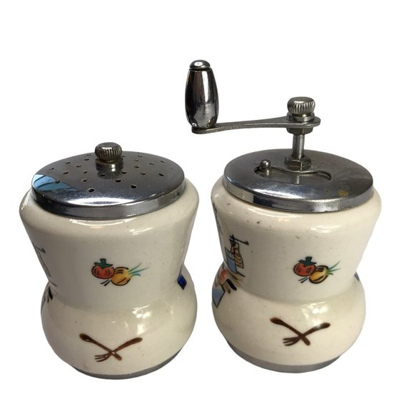 Rare Collectible Set Two Salt Pepper Shakers Grinder Ceramic Woodpecker Woodware - Picture 4 of 8
